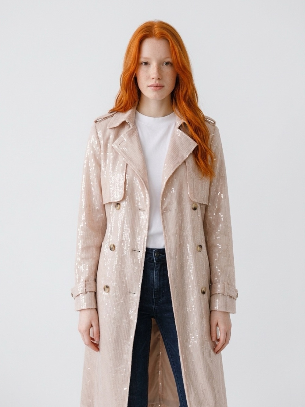 Sequin Trench Coat 
7 for all mankind - Blush Pink/Nude